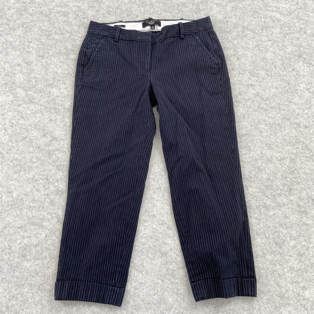 Talbots Pants Womens 2P (28x21) Blue Pinstripe Twill Chino Straight Cuffed